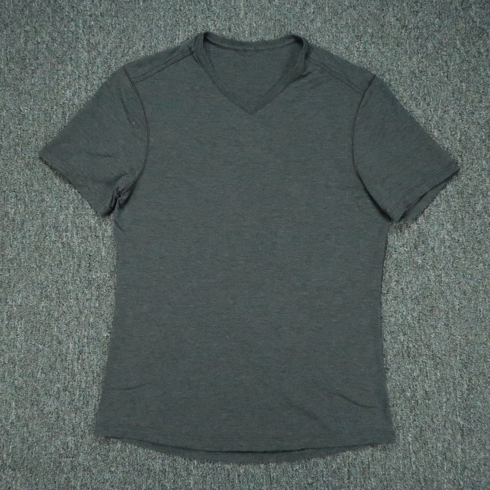 Lululemon Shirt Mens Small Gray Short Sleeve V Neck Heather Athletic